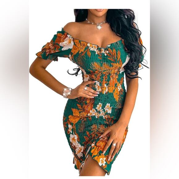 Floral tropical dress bodycon floral spring size Large - Picture 1 of 5